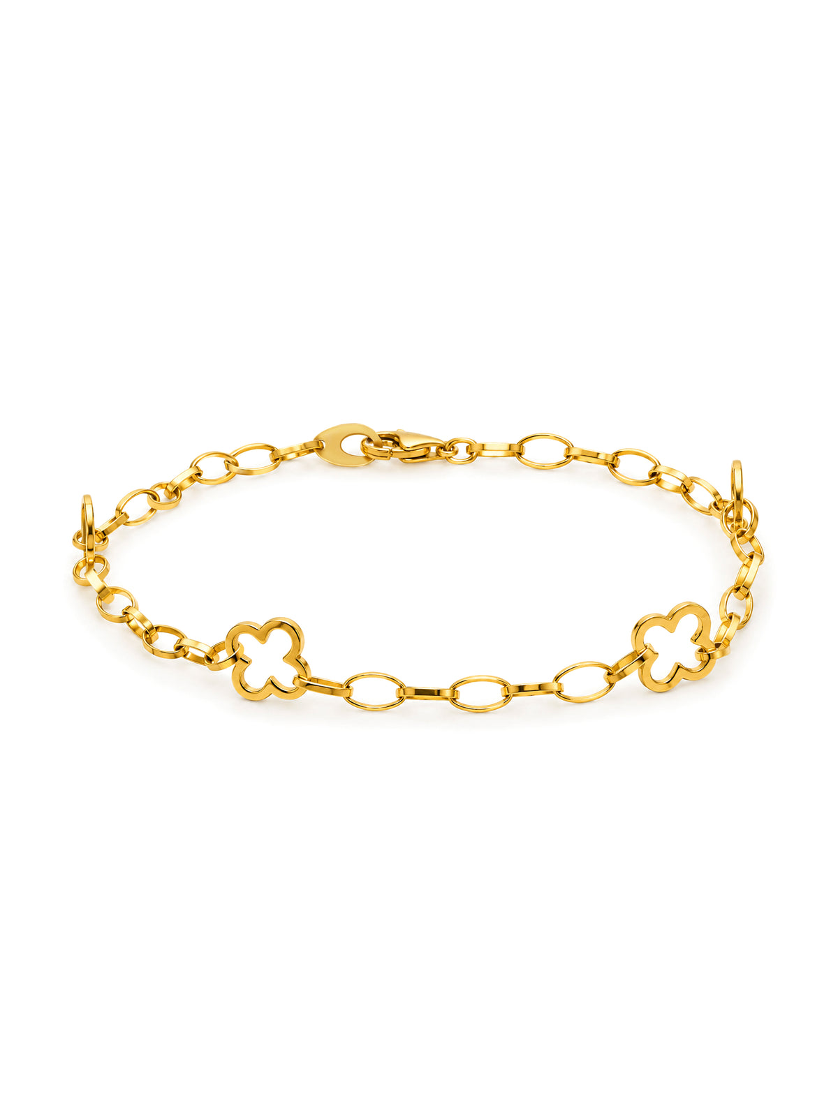 Open Clover Link Bracelet, 9 Carat Yellow Gold, 18cm