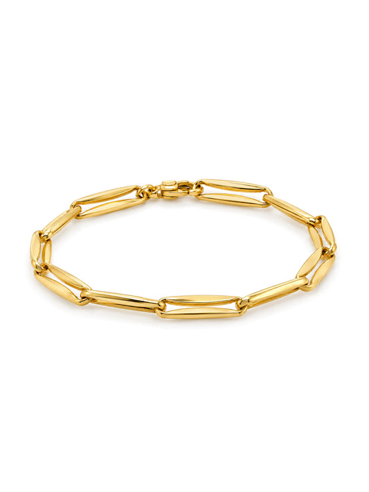 5mm Curved Oblong Link Bracelet, 9K Yellow Gold