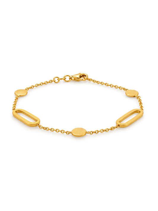 6.6mm Dots & Brushed Links Bracelet, 9K Yellow Gold