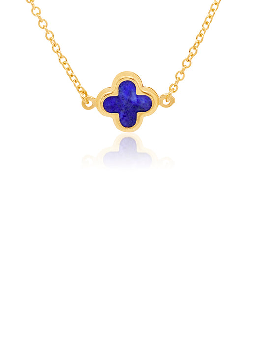 Lapis Lazuli Clover & Gold Necklet in 9K Yellow Gold (3 clover 45cm)