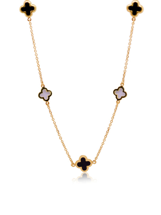 Onyx Clover Necklet in 9 Carat Yellow Gold