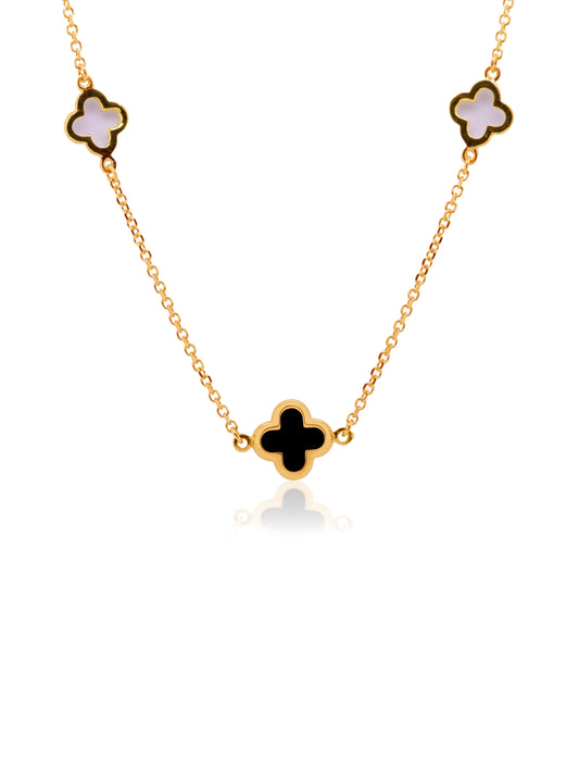 Onyx Clover Necklet in 9 Carat Yellow Gold