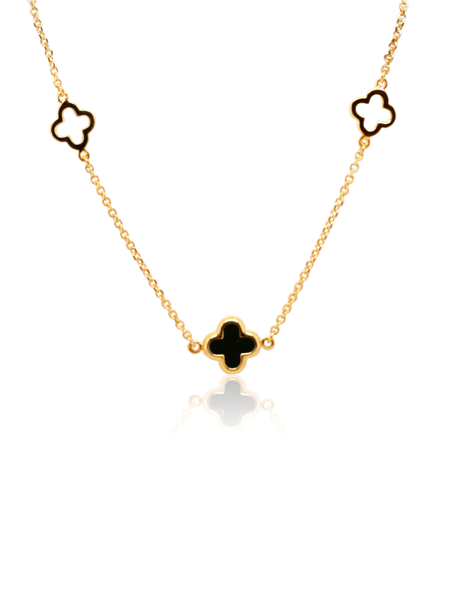 Onyx Clover Necklet in 9 Carat Yellow Gold