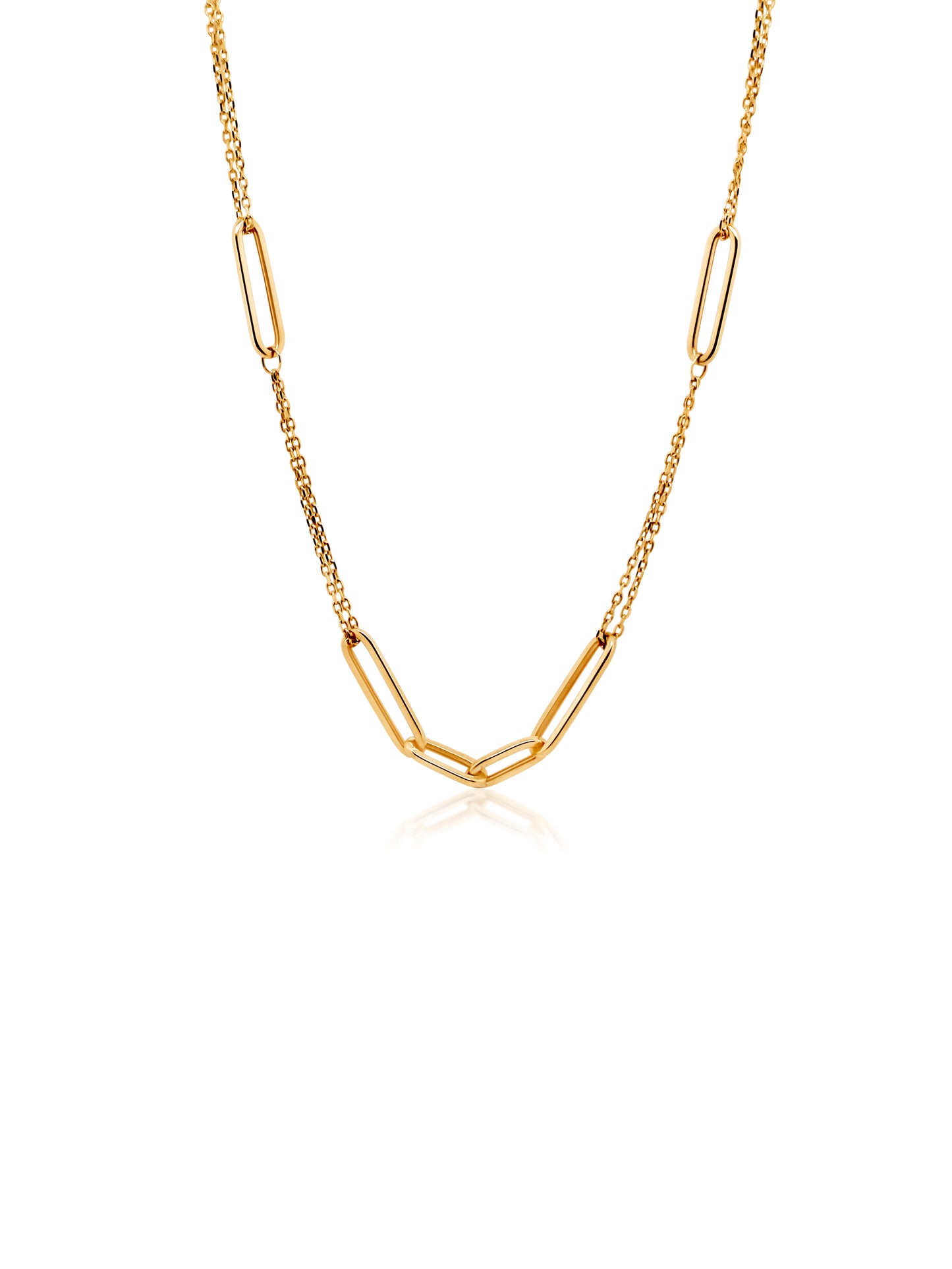 Paperclip Double Trace Necklace, 9K Yellow Gold