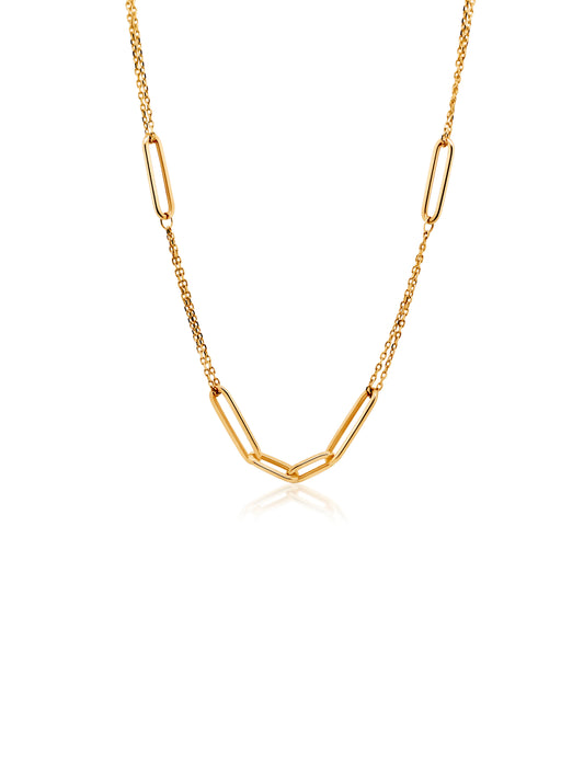 Paperclip Double Trace Necklace, 9K Yellow Gold