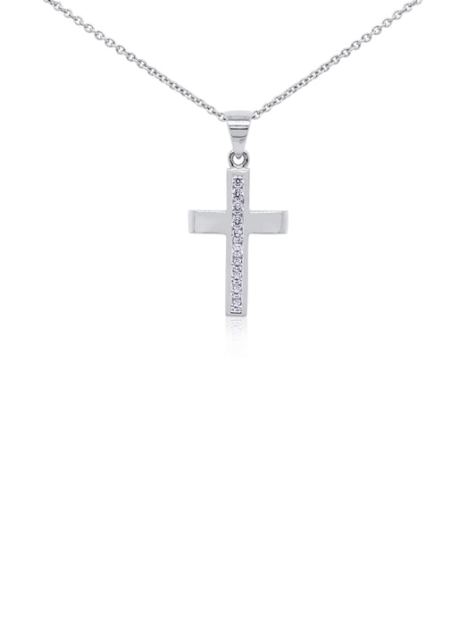 Cubic Zirconia Cross, 9K White Gold, 22mm