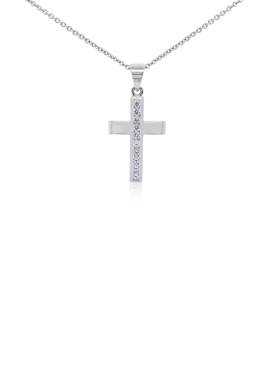 Cubic Zirconia Cross, 9K White Gold, 22mm