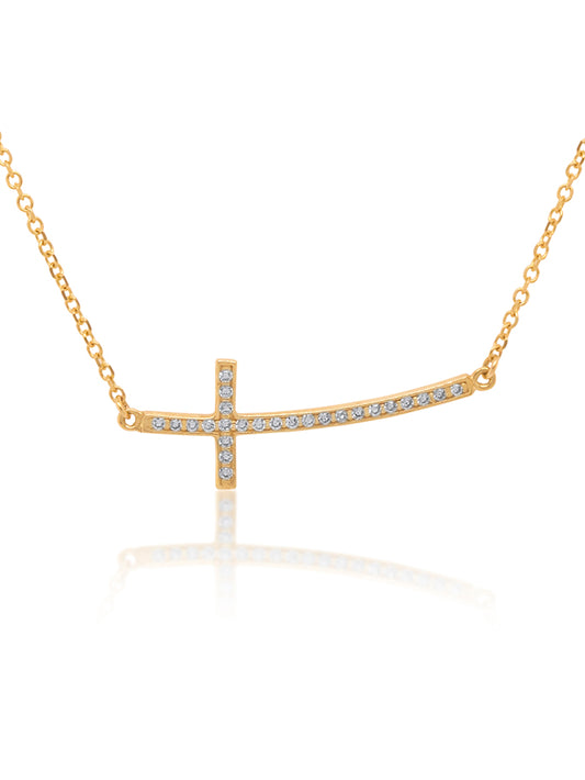 Cubic Zirconia set Cross Necklet in 9K Yellow Gold, 43cm