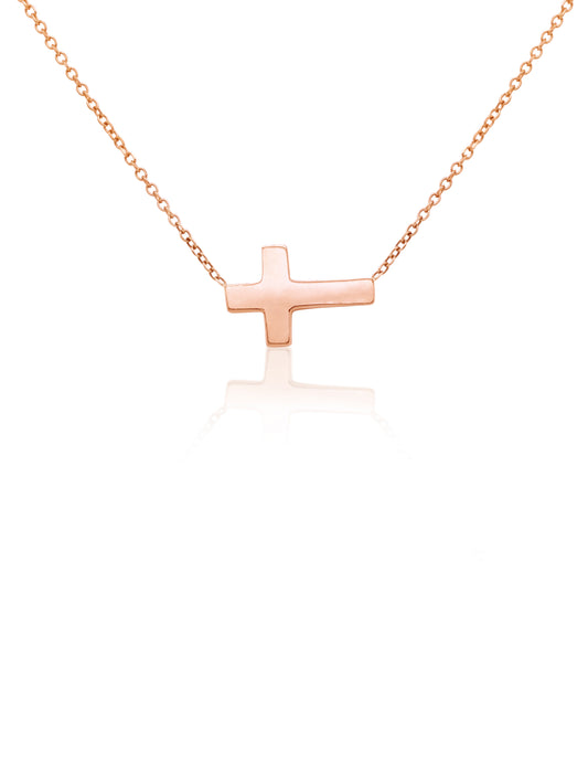 9 Carat Rose Gold Side Ways Cross Necklace