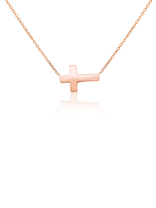 9 Carat Rose Gold Side Ways Cross Necklace