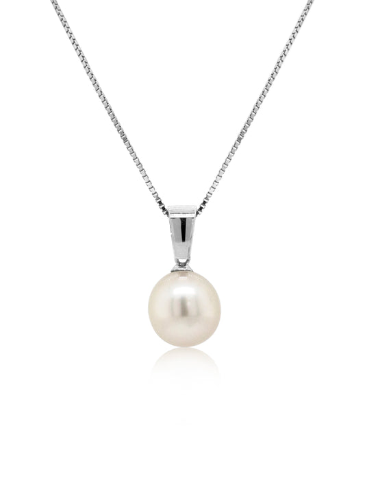 Freshwater Pearl Pendant, 9K White Gold Plain Wedge 12-13mm.