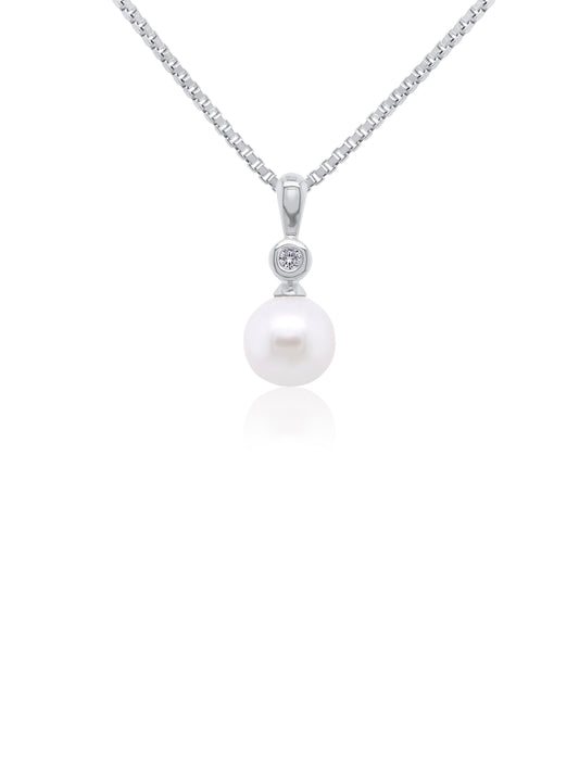 Freshwater & Diamond Pearl Pendant, 9K WG (45cm silver chain)