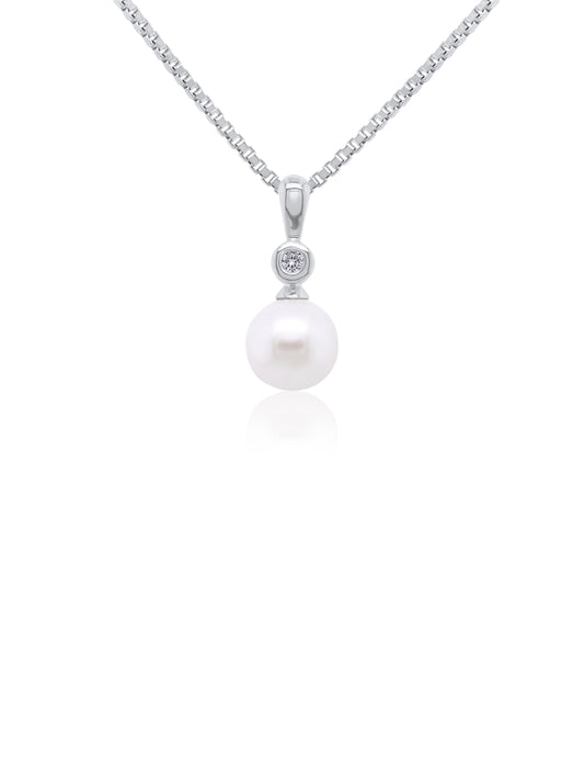 Freshwater & Diamond Pearl Pendant, 9K WG (45cm silver chain)