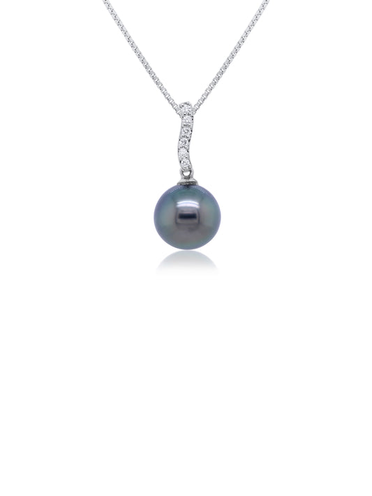 Tahitian 10mm pearl & Diamonds 0.06ct 18K White Gold