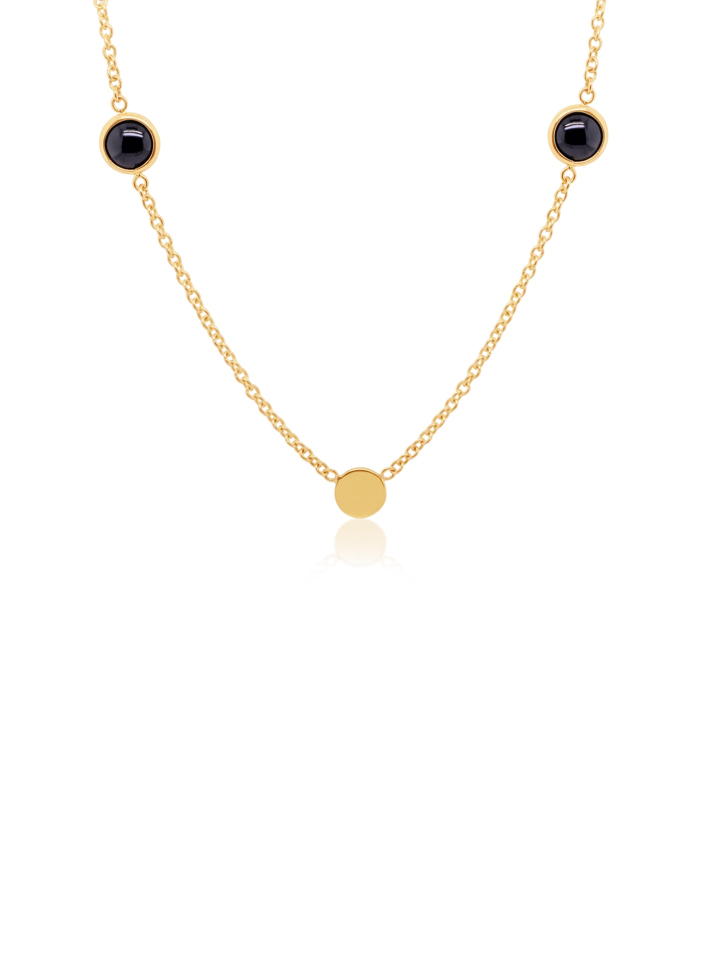 Onyx Disc necklace, 9K Yellow Gold