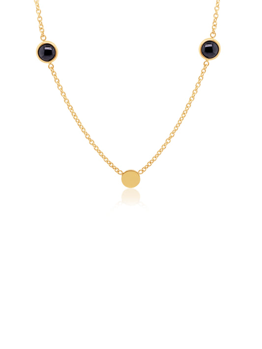 Onyx Disc necklace, 9K Yellow Gold
