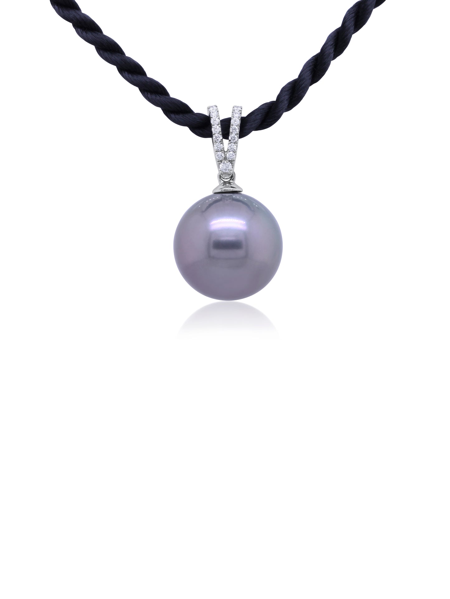 Tahitian Pearl & Diamond Set Pendant, 9K White Gold, 13mm.
