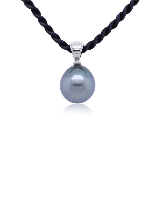 Tahitian pearl pendant 10mm 9k wg tapered style, 45cm satin