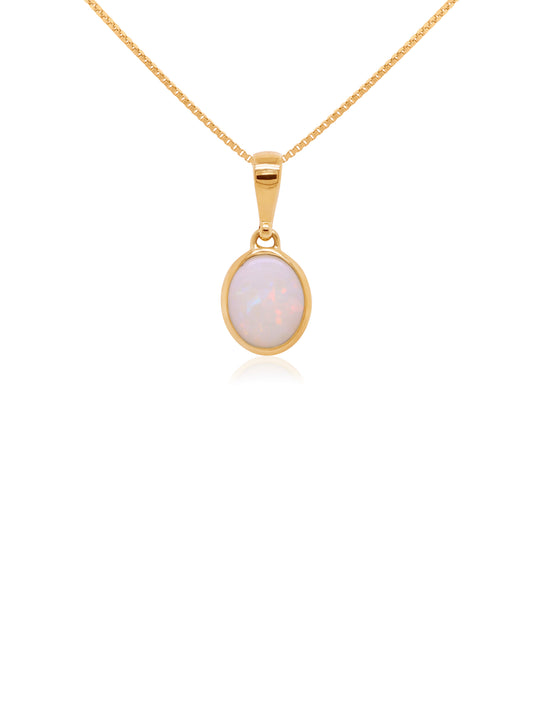 Solid White Oval Opal 12x9mm Pendant (plated chain)