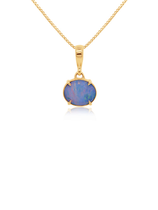 Vibrant Doublet Opal Pendant, 9K Yellow Gold  (plated chain).