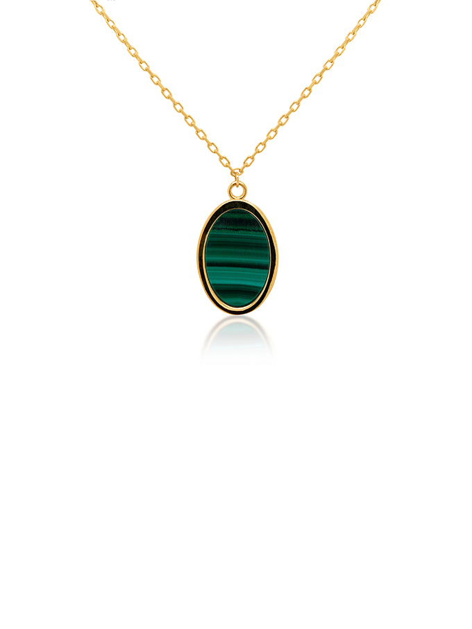 Malachite Oval Necklace in 9 Carat Yellow Gold, 45cm.