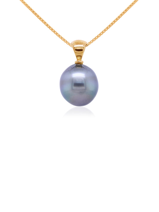 Tahitian Pearl Pendant, 9K Yellow Gold Tapered Style.