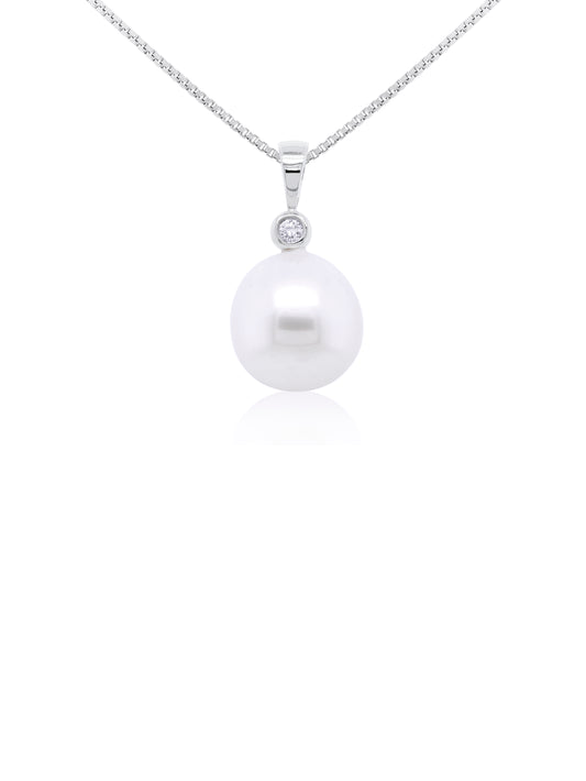 11 mm South Sea Pearl and Diamond Pendant, 9 Carat White Gold