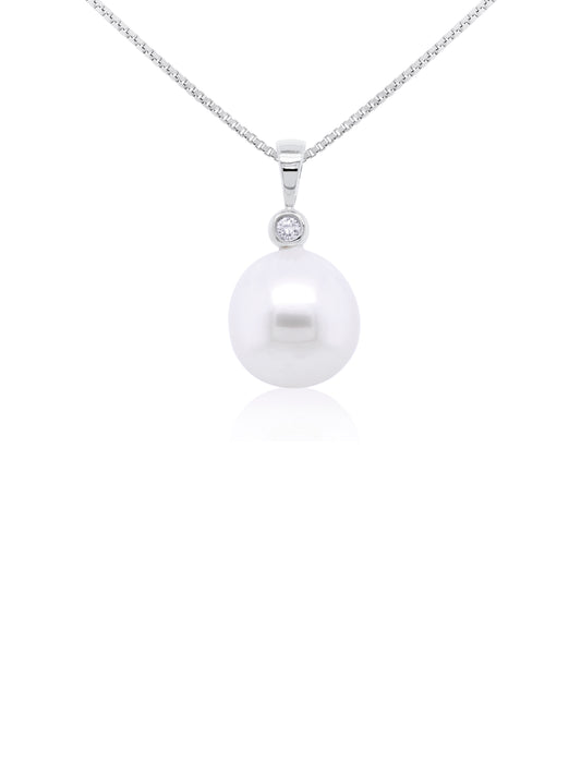 11 mm South Sea Pearl and Diamond Pendant, 9 Carat White Gold