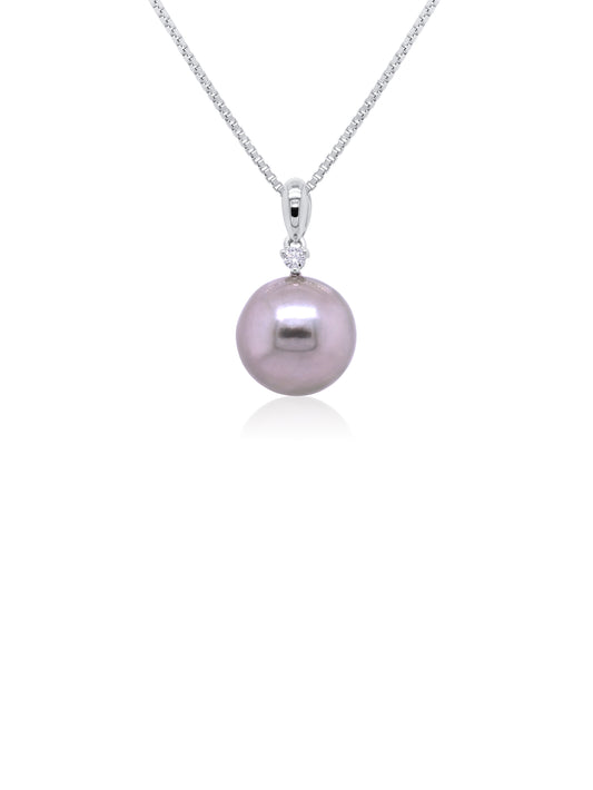Tahitian Pearl & Diamond Pendant, 9K White Gold