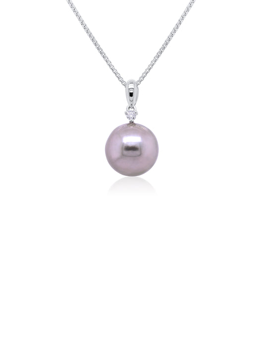 Tahitian Pearl & Diamond Pendant, 9K White Gold