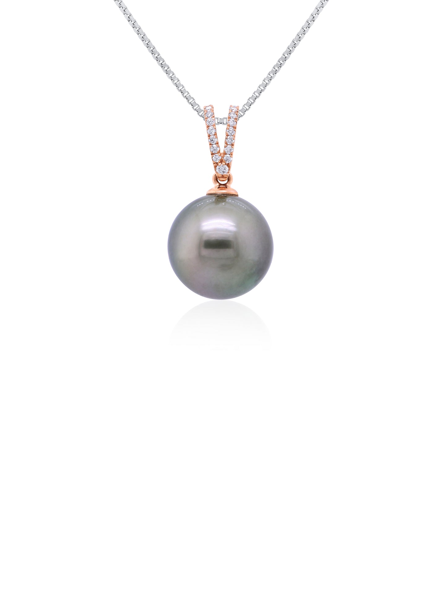 Rose Gold Tahitian Pearl & Diamond set pendant, 9K 13m T=0.08ct.