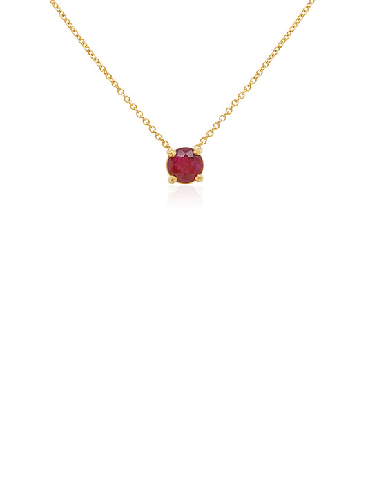 Natural Ruby Slider Pendant 1.10ct 6mm Round, 18K Yellow Gold 39-45cm
