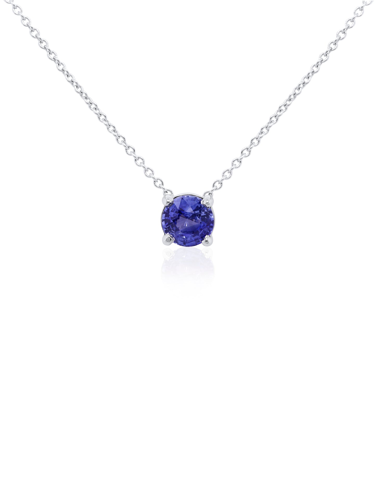Sapphire Slider Pendant 1.12ct & 6mm Round 18 Carat White Gold 39-45cm