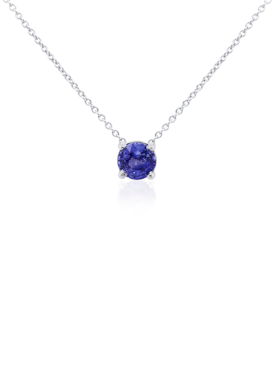 Sapphire Slider Pendant 1.12ct & 6mm Round 18 Carat White Gold 39-45cm