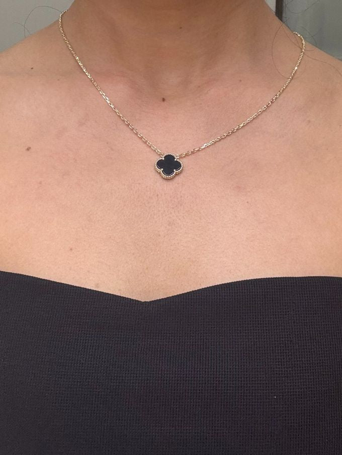 Fancy Black Onyx Clover Pendant 9 Carat Yellow Gold