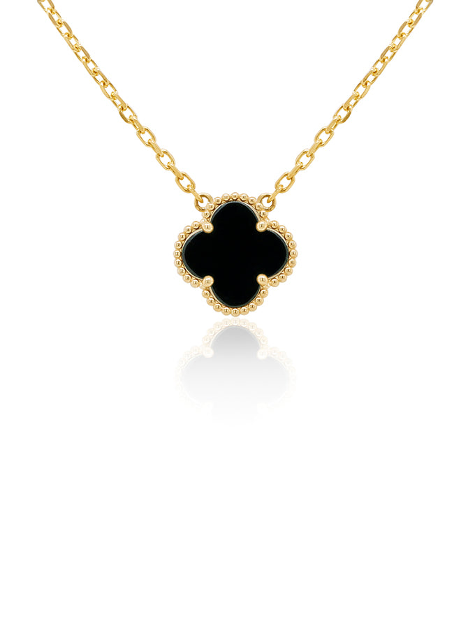 Fancy Black Onyx Clover Pendant 9 Carat Yellow Gold