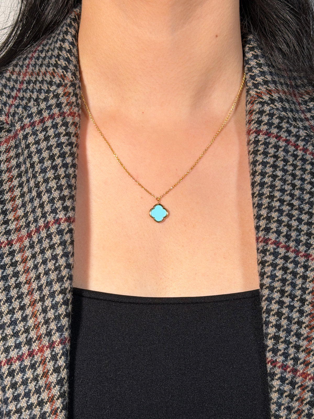 Large Turquoise Clover Pendant 9 Carat Yellow Gold