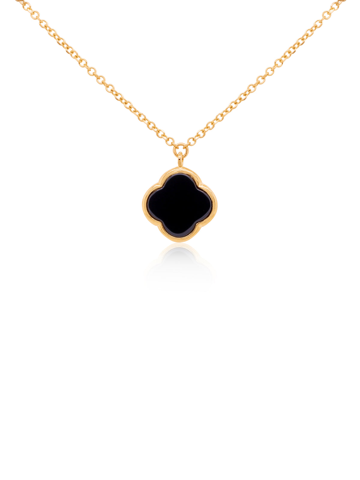 Black Onyx Clover Pendant 9 Carat Yellow Gold