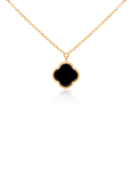 Black Onyx Clover Pendant 9 Carat Yellow Gold