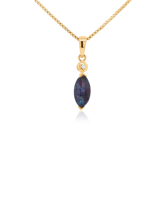 Triplet Opal & Diamond Pendant in 9 Carat Yellow Gold