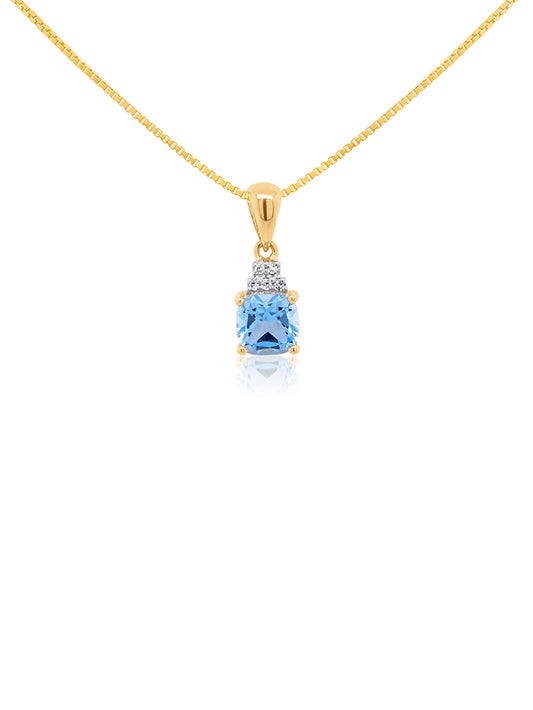 Blue Topaz & Diamond Pendant in 9 Carat Yellow Gold