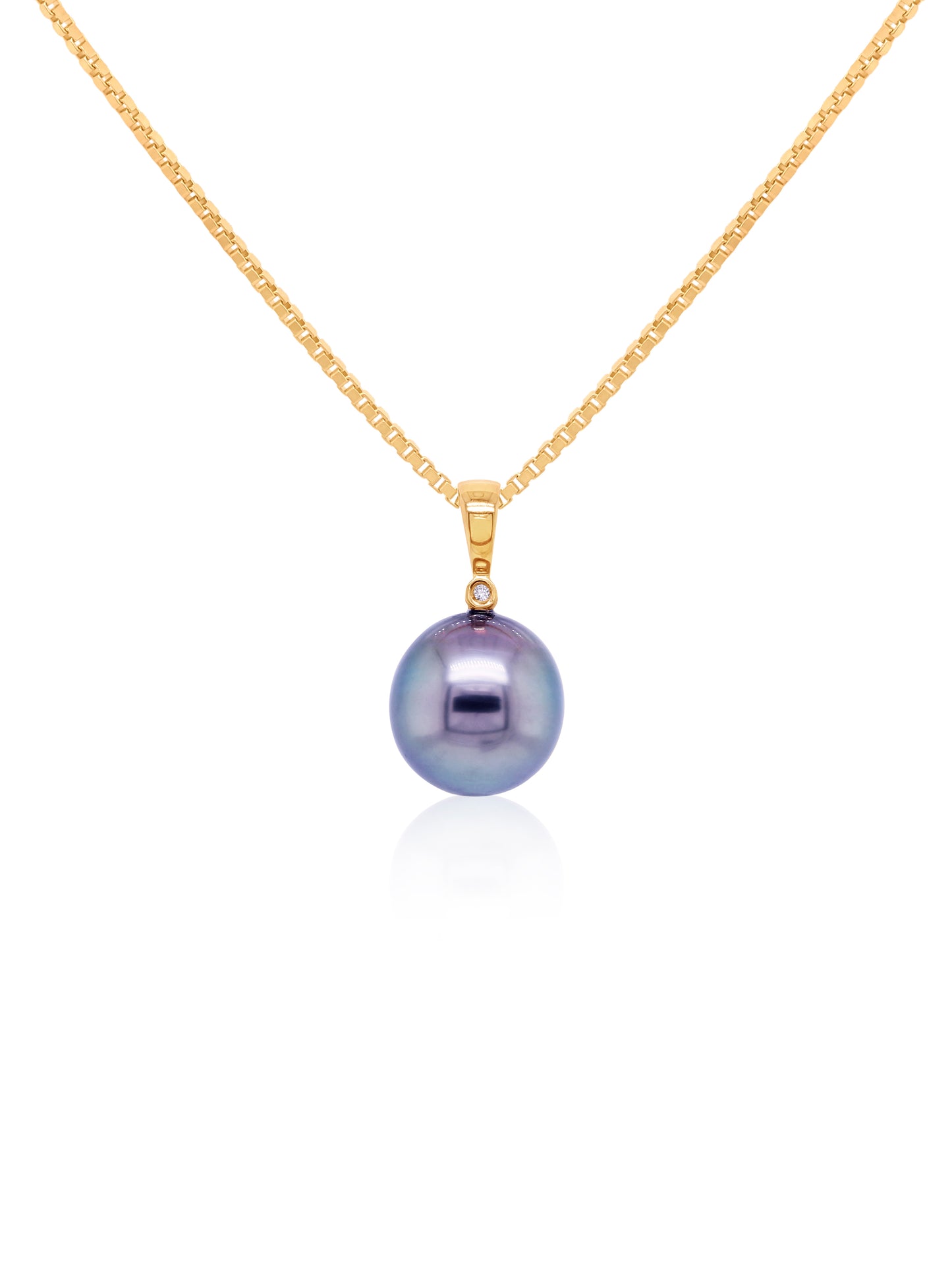 Tahitian Pearl & Diamond Pendant, 9K Yellow Gold (plated chain).