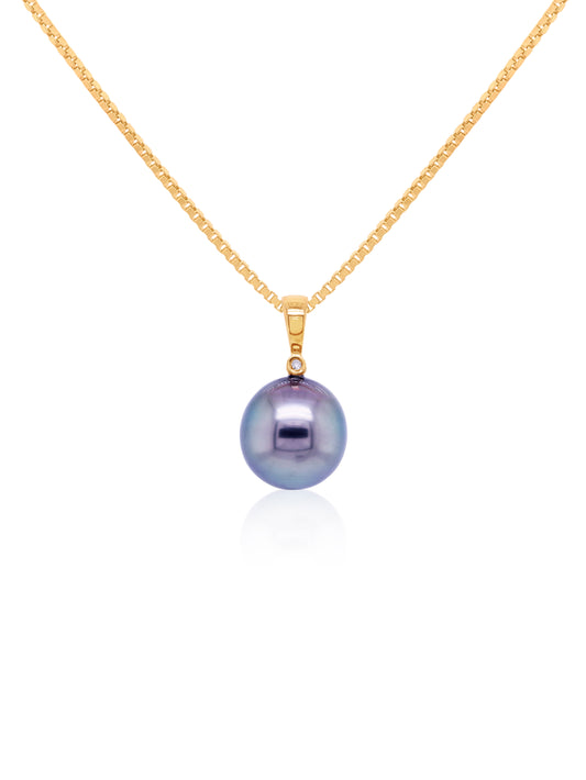 Tahitian Pearl & Diamond Pendant, 9K Yellow Gold (plated chain).