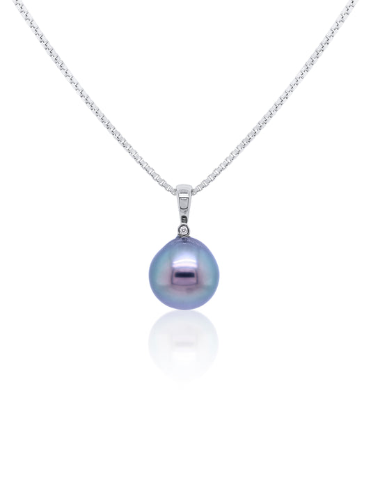 Tahitian Pearl & Diamond Pendant, 9K White Gold