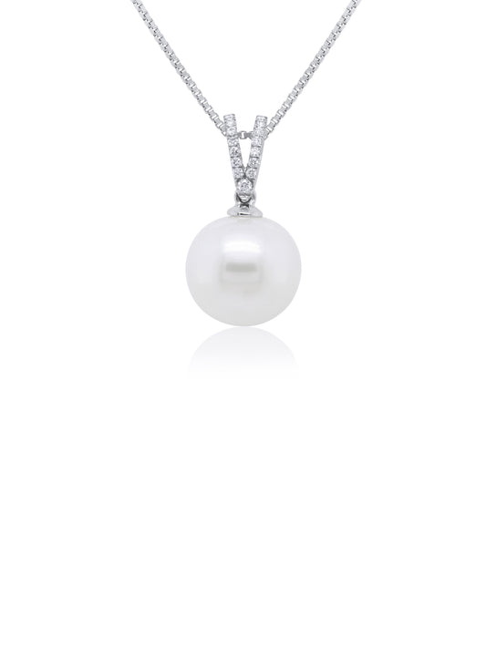 South Sea Pearl & Diamond Pendant, 9K White Gold