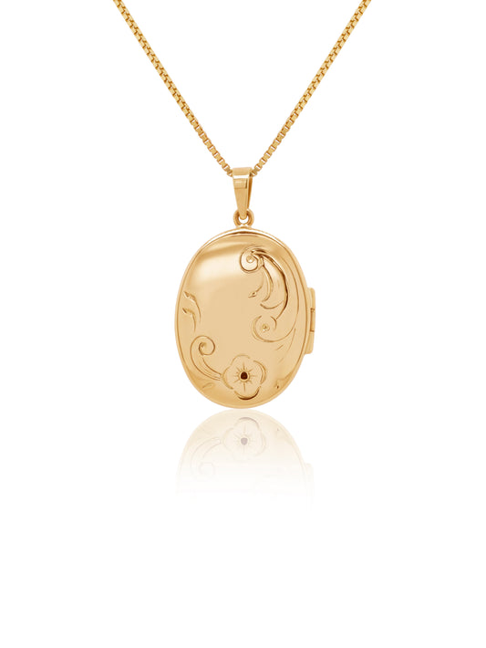 Locket Pattern Oval 22x16.5mm, 9K Yellow Gold