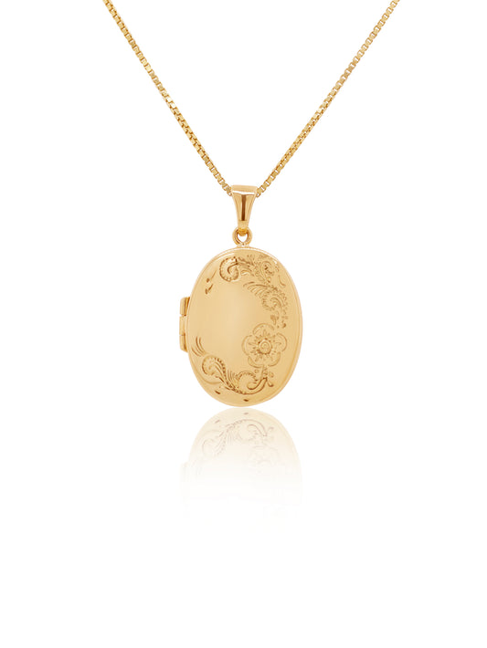 Locket Small Pattern Oval 20x14mm, 9K Yellow Gold