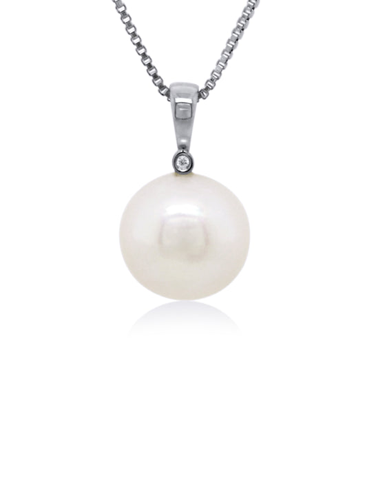 Freshwater Pearl & Diamond Pendant, 9K White Gold