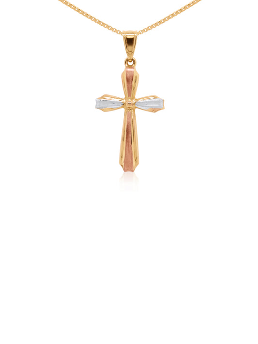Brushed & Shiny 3 Tone Cross Necklace