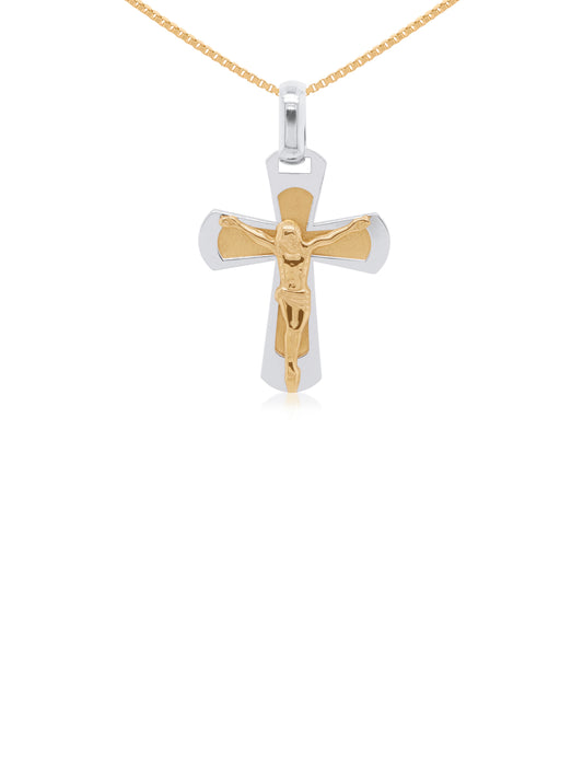 Crucifix Cross Yellow Gold on White Gold, 9K. (45cm silver chain)